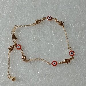 18 K GF Evil Eye And Elephant Bracelet #A393